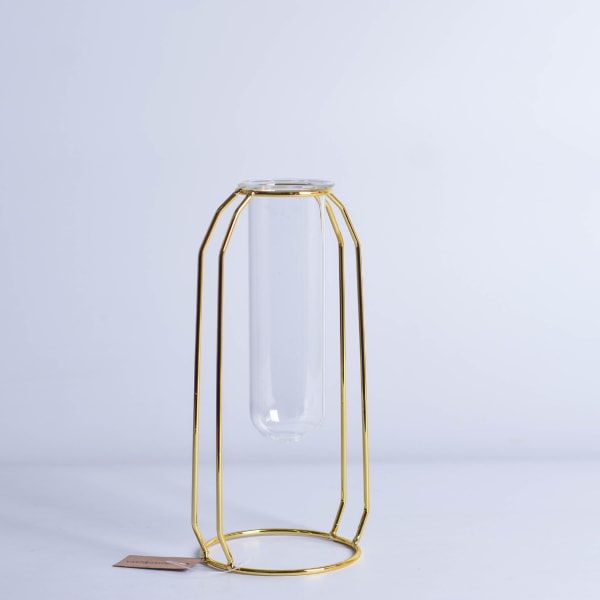 CDQ Bordsglasvas med metallram Modern Creative Hydroponics Vas Metall Blomsterkruka Växt Glas-guld (stor storlek)