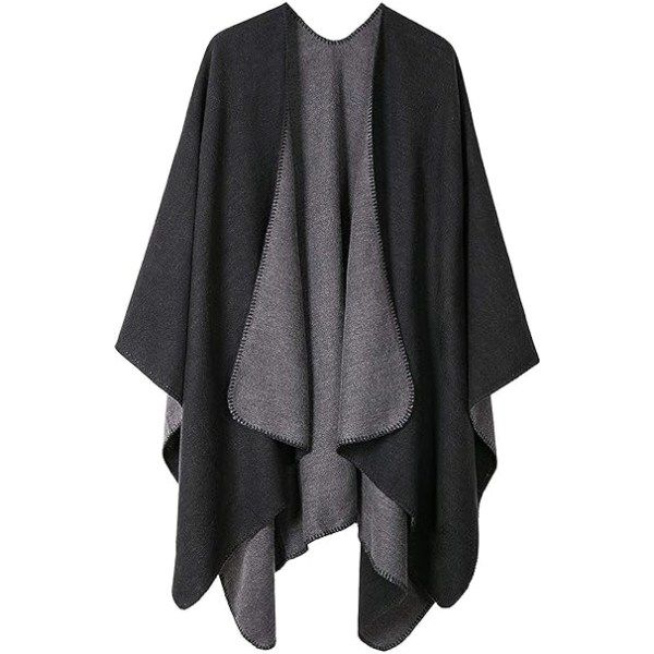 Dam Reversibla Överstora Poncho Cape Varm Sjal Wrap Öppen Fram Tryckt Filt Cardigans