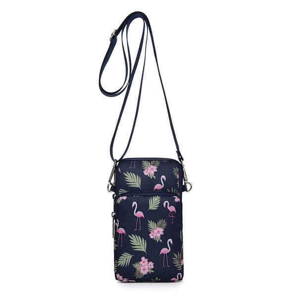 Multifunctional Bag for Large Screen Phone and Accessories with Adjustable Strap Flamingo Pattern