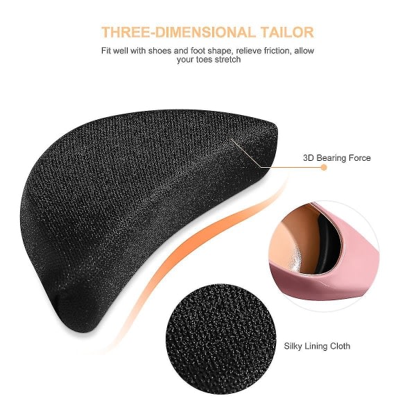 2 par mjuka svamptåpluggar Foot Brace Sho Filler Unisex skoinsatser för att få stora skor att passa en storlek (svart)