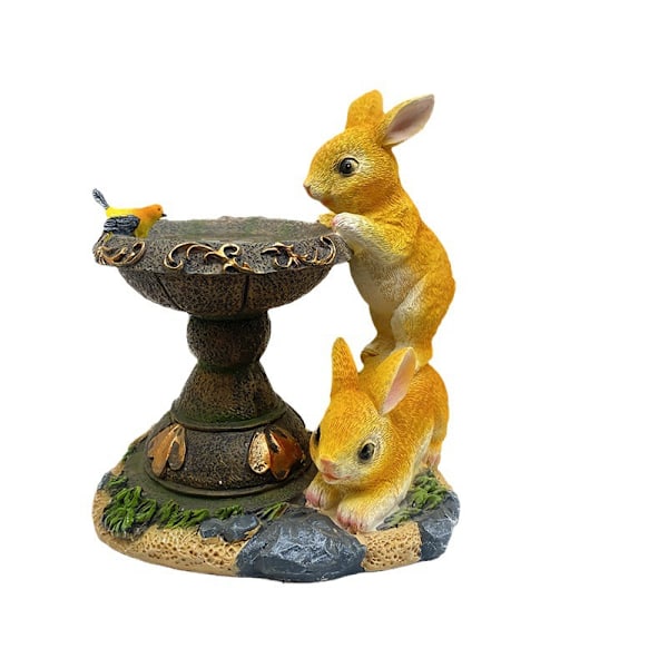 Trädgårdsdekorationer prydnadsföremål landskap innergård djur kanin harts hantverk tecknad utomhus solcellslampa Double Rabbit-Orange