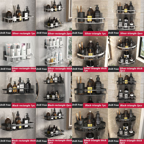 Hörn Dusch Caddies Badkar Organizer Hylla SVART RECTANGLE sort rektangel 2stk silver rectangle 2pcs