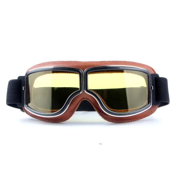 Vintage Motorsykkelglasögon Black Leather Aviator Goggles for Helm