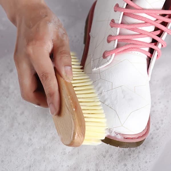 Brown, multifunctional cleaning brush, practical beech wood shoe brush with hard, durable bristles, small