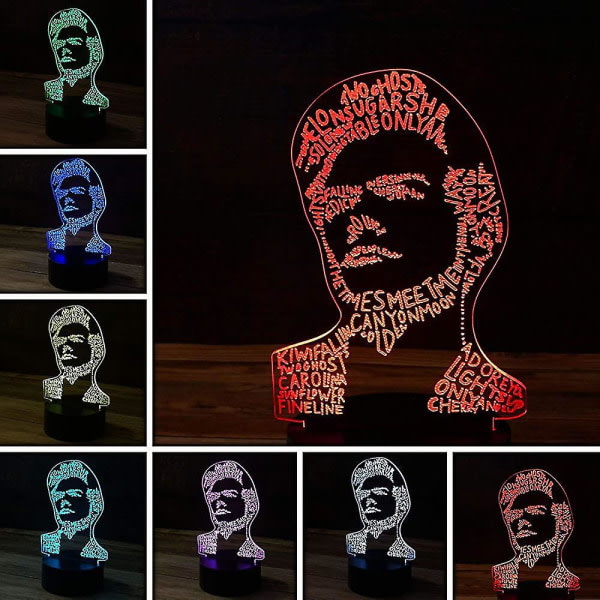 3D Harry Styles skrivebordslampe - 7 farger LED-lampebase med USB