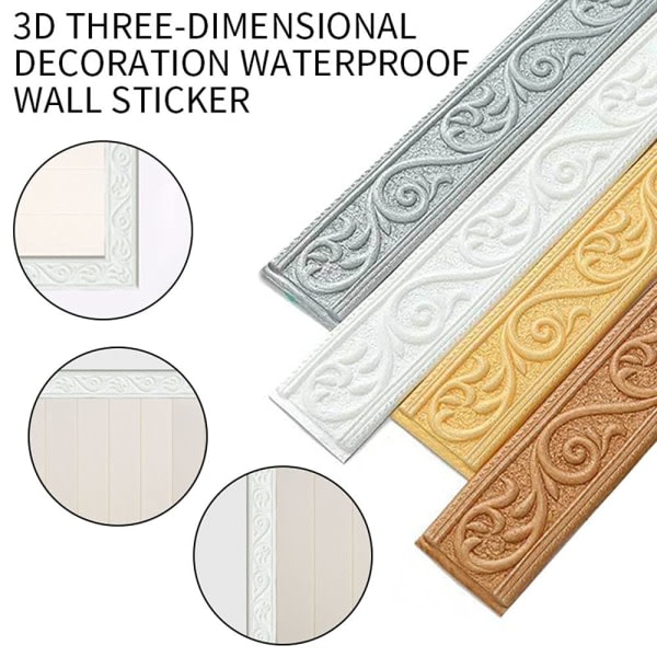 CDQ Tapetkant 3D vandtät vægbeklædningslinje (sølv, 230×6 cm)