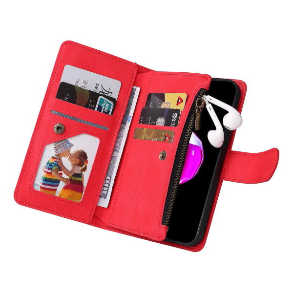 Case För Iphone Se 2020/2022 Läder Flip Folio Case Med Kreditkortshållare Pengaficka Magnetiska Knappar Case Stöd Stötsäker Red A