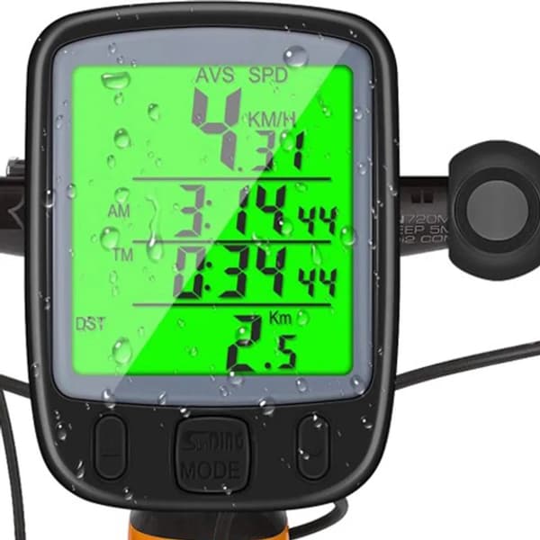 Trådløs cykelcomputer med 25 multifunktioner, vandtæt LCD-speedometer og kilometertæller med grøn baggrundsbelysning til cykelentusiaster, sort