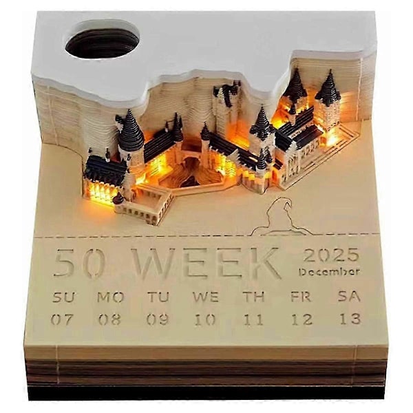 Tidstycke Kalender, 2025 Skrivbordskalender Memoblock, 3D Magiskt Slott Tidstycke Anteckningsblock med Ljus