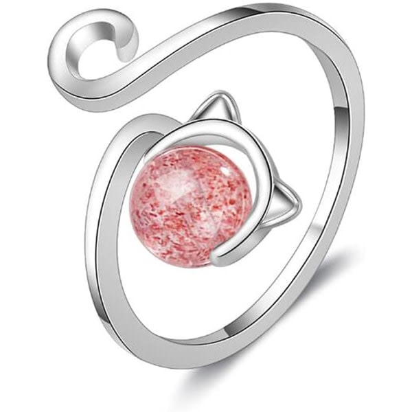 CDQ Silver katt-formad ring - Justerbar öppen ring för kvinnor och flickor