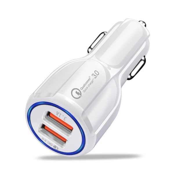 Billaddare Snabbladdare USB 35W Hurtigladning iPhone/Samsung hvid