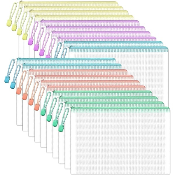 5 mesh netlommer, vandtætte dokumentlommer med lynlås, til opbevaring af kontorartikler, kosmetik, papirvarer, brætspil
