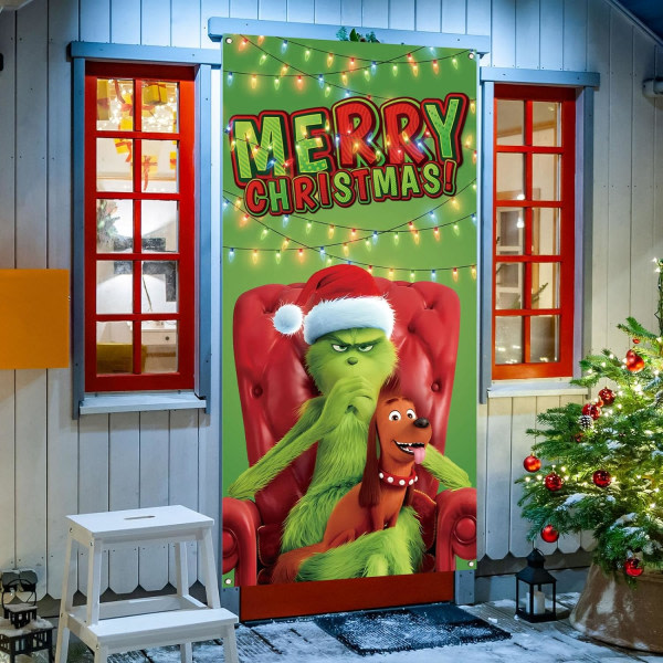 Cover Merry Grinchmas Font Verandaskylt Vinter Nytt År Xmas Juldekorationer och tillbehör för hemmafest