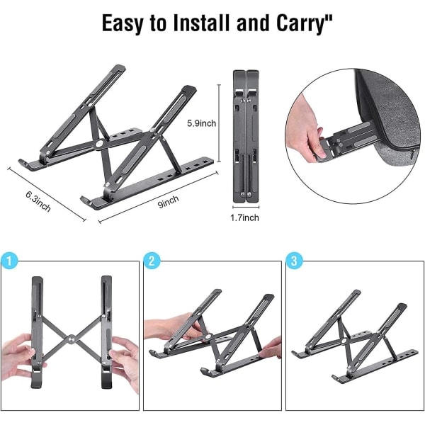Bærbar stativ, justerbar aluminium ventilert, ergonomisk kjøler kompatibel med Macbook Air, hp, dell, 10-15.6