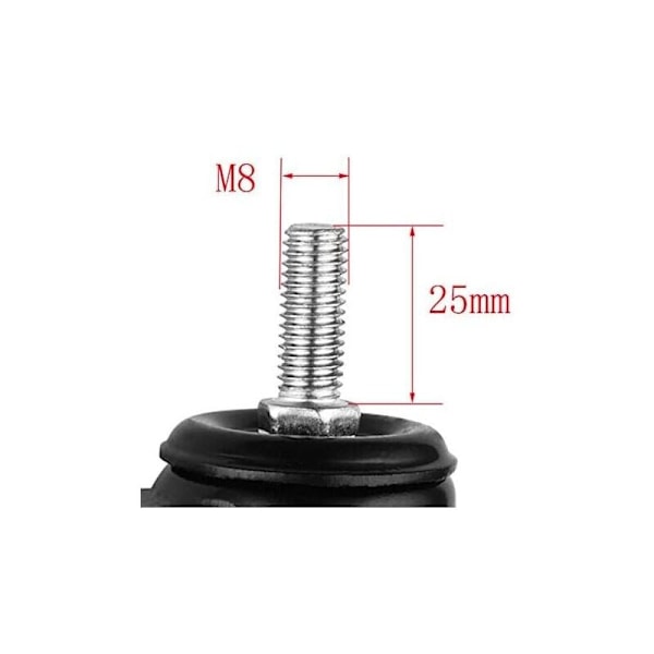 M8x25mm 4 stk. lastbærende 240 kg vogn roterende hjul PU møbelpulvererstatning (uden bremsehjul),--