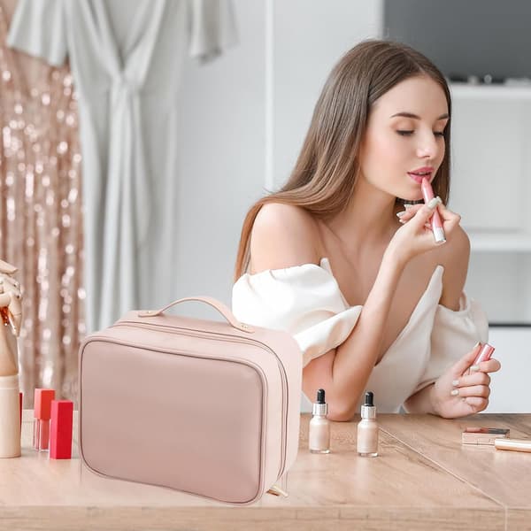 Makeup Rejsetaske, Makeup Organizer med Flere Rum, Toilettaske, Pink PINK