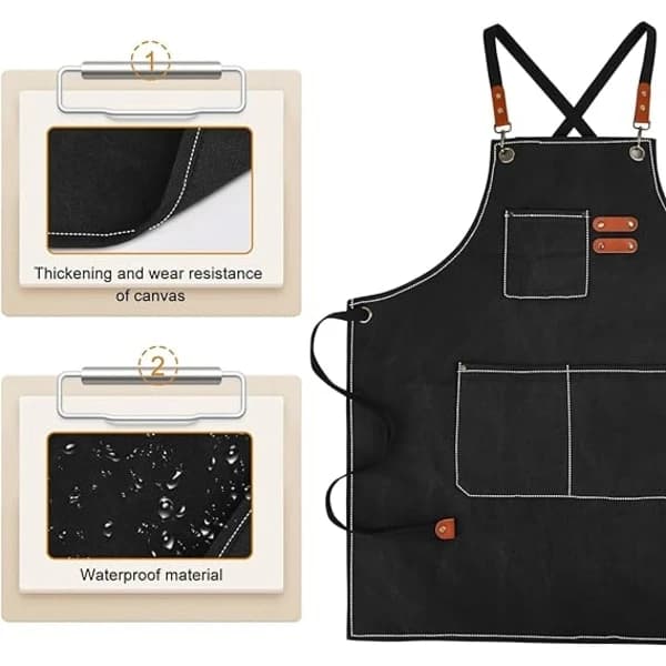 Canvas Aprons for Men with Pockets, Adjustable Strap and Large Pockets, Kitchen Apron for Cooking, Baking and Chefs