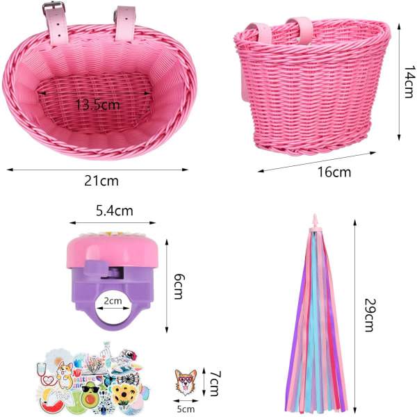 Rosa og lilla cykelkurv til børn med justerbare remme foran B