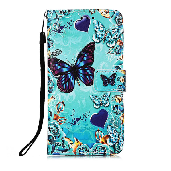 Kompatibel med Iphone 13 Case Läder Flip Cover med kortplatsholdere Stativmønster - Heart Butterfly null ingen