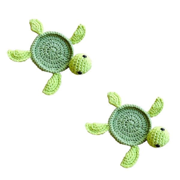 Crochet Turtle Coasters for Drinks, Funny Handmade Knitted Coasters, Cute Drink Coaster Set for Coffee, Table Decoration