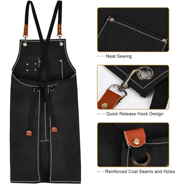 Canvas Aprons for Men with Pockets, Adjustable Strap and Large Pockets, Kitchen Apron for Cooking, Baking and Chefs