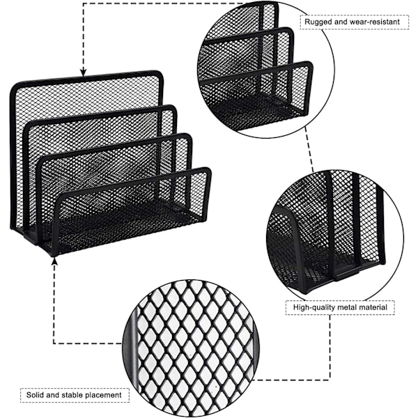 3-roms nettbrevholder - skrivebordsarrangør, svart