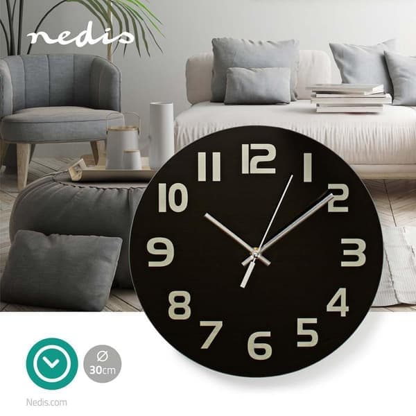 Väggklocka | Diameter: 300 mm | Glas | Svart_tfrf