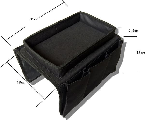 Sofa Bakke med Organizer – Armlænsbakke – Sort