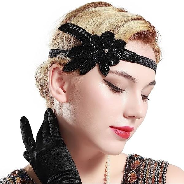 CDQ 1920-tals pannband med fjäderklaff pannband 20-tals hårband Gatsby Accessoarer