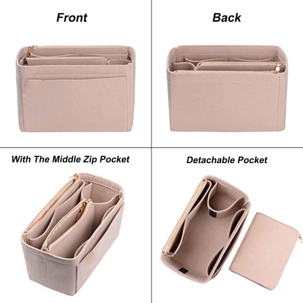Filt håndtaske Organizer Dametaske Organizer Indsats og liner Rejseopbevaring Kosmetiske lommer Taske i taske Håndtaske Organizer Taske Indsats Tote
