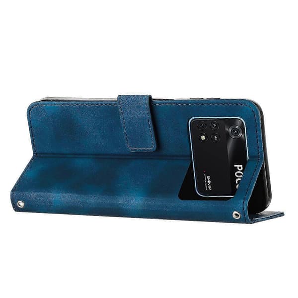 Etui til Xiaomi POCO M4 PRO 4G Læder Flip Folio Stærk Magnetisk C... Blue_tfrf Blue