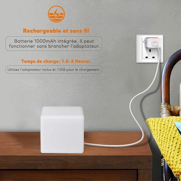 10 cm lyskube LED-nattelys til børn med fjernbetjening, justerbar, 16 farver belysning, farveskift
