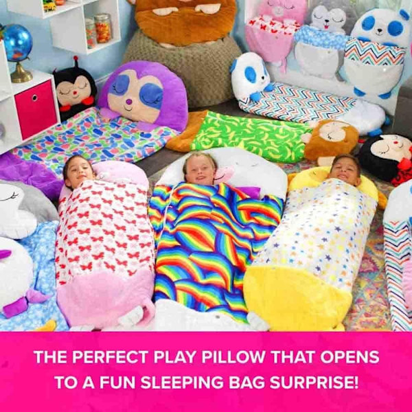 Happy Nappers Stor Legepude og Sovepose, Sjove Børnepyjamas Soveposer i Ét Stykke, Til Overraskede Børn (Gul)-WELLNGS NO:8