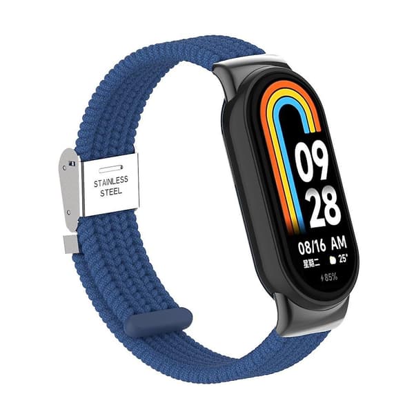 För Xiaomi Smart Band 8 Flätat Nylon Klockarmband Justerbart Spänne Elastiskt Band Dark Blue