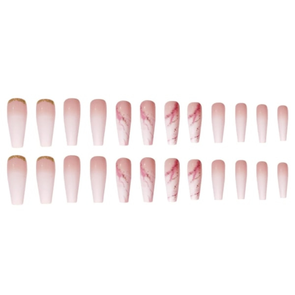 Lange trykk på negler Gradient Fake Nails Akryl Cover Bling False Nails for kvinner og jenter 24PCS