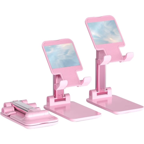 Mobiltelefonställ, vinkeljusterbart mobiltelefonställ for skrivebord, helt hopfällbar telefonholder Stamd, vagga, docka, pekplate, rosa CDQ