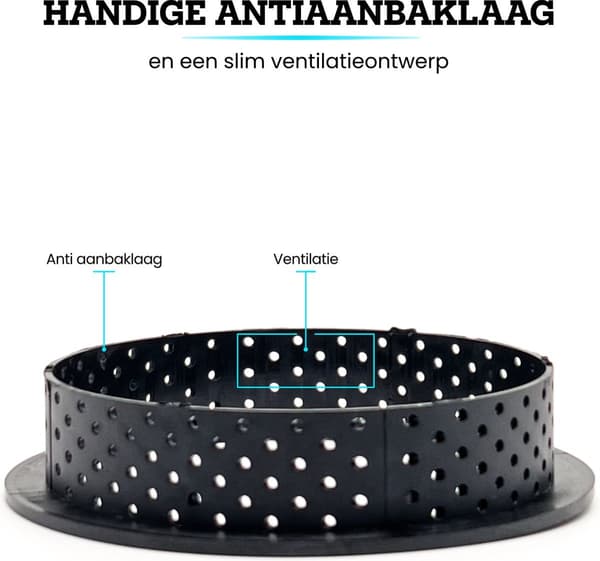 Sæt med 12 tærteformringe, non-stick fødevaresikker termoplast, til minitærter, quicher og bagværk, sort, 8 cm diameter