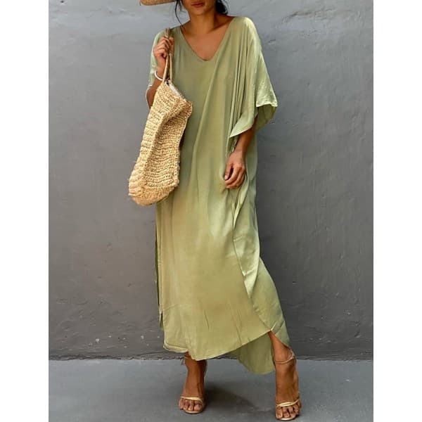 Dam Lös Kortärmad Strandkaftan Klänning Baddräktsöverdrag