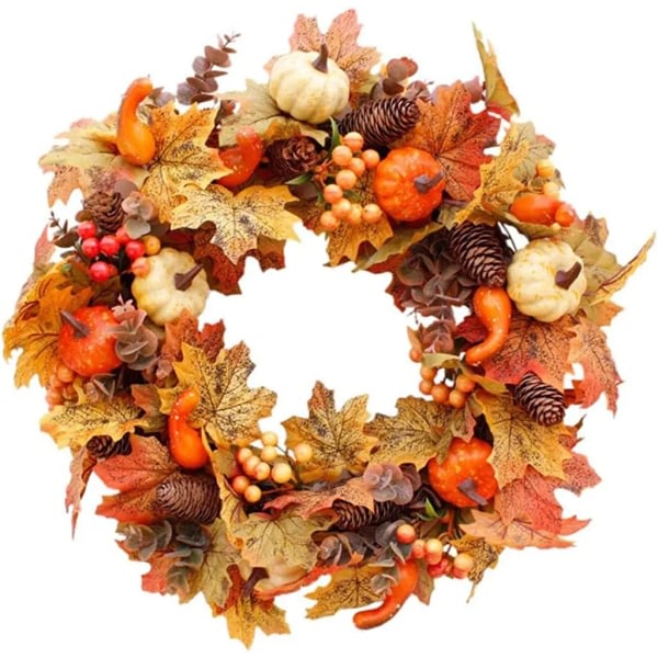 50 cm Faux Autumn Wreath - Lönnlövsdörrkrans med pumpabärsklockor (dekoration)