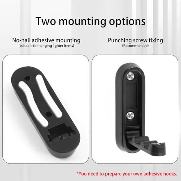 1-pack Black Heavy Duty Self-Adhesive Metal Wall Hooks (No Drilling)