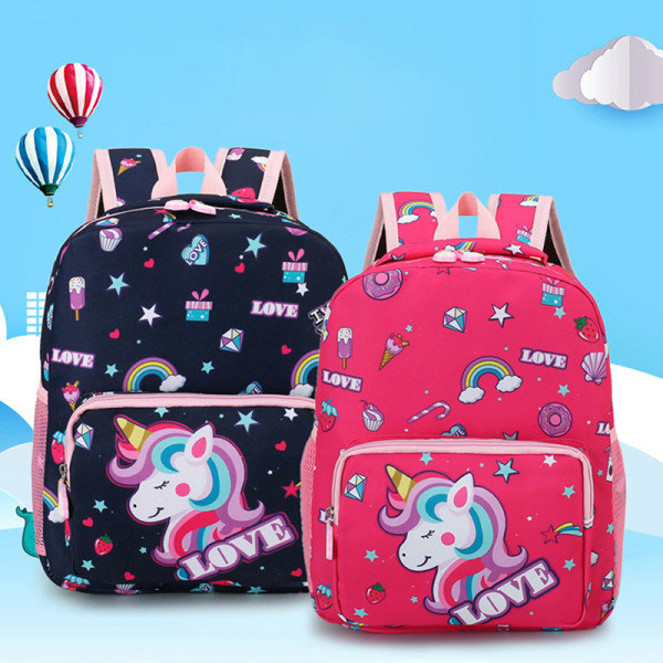Cartoon Kids Unicorn Canvas Ryggsäck Skolväska Mode för Sta Pink