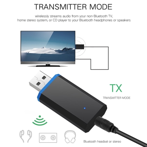 Bluetooth-lähetin TV:lle, langaton Bluetooth 5.0 -lähetin äänen sovitin langaton 3,5 mm -sovitin kuulokkeille PC:lle TV:lle kannettavalle tietokoneelle ja muille