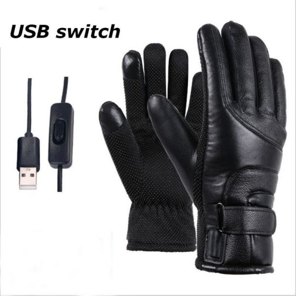 1 pari USB-sähkölämmitteisiä hanskoja moottoripyörä nahka sähkölämmitys ratsastus lämpimät lämpökäsineet