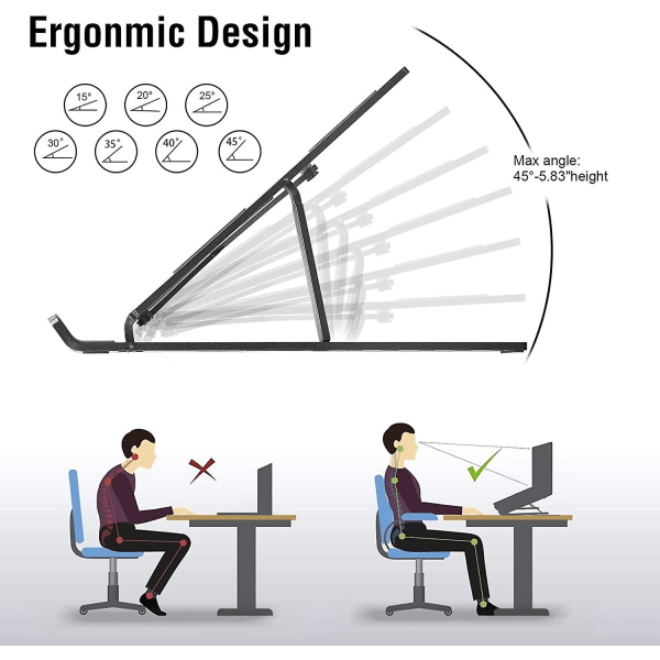 Kannettava tietokoneteline, säädettävä alumiininen tuuletus, ergonominen jäähdytin yhteensopiva Macbook Air, hp, dell, 10-15,6