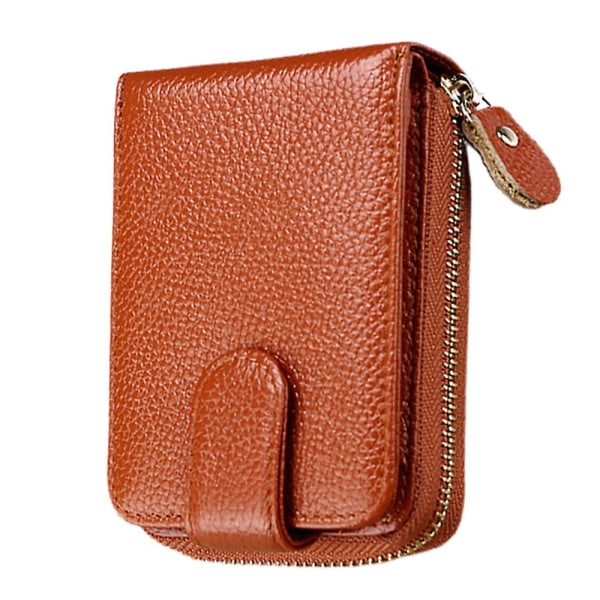 Korthållare plånbok för kvinnor/män, lille läder dragkedja Kortfodral etui med ID-vindue, 11*8*4cm brun
