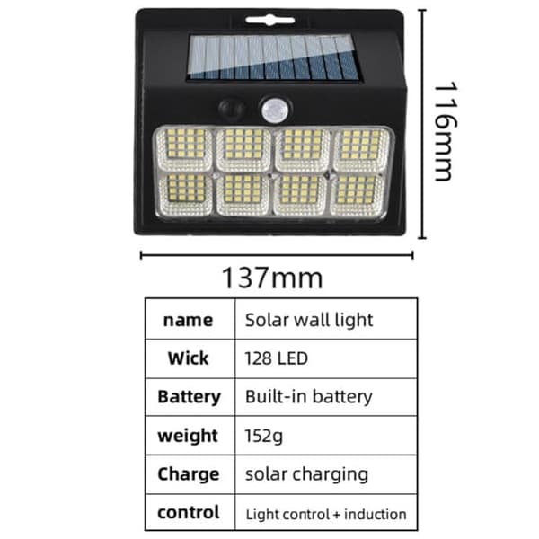 Solcelle vegglamper med bevegelsessensor, 3 moduser, 120 COB LED, utendørsbelysning, 4-pakning_TF_TF 2 st