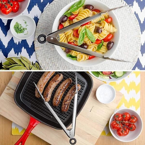 Køkkentang Sæt med 2 i Rustfrit Stål og Varmebestandig Silikone Låsetang til Madlavning Grill og Servering Sort