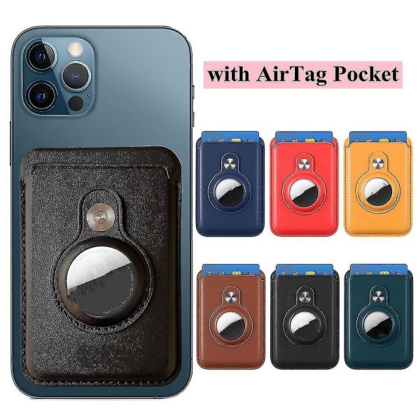 Magsafe kortplånbok kompatibel Iphone 12/13-serien med AirTag ficka Magnetisk plånbokskorthållare i läder Red