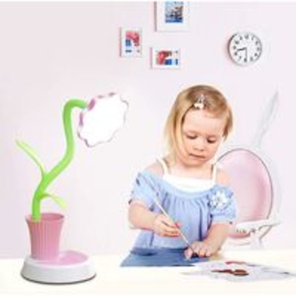 Bordslampa for barn, LED-bordslampa, peksensor dimbar sengelampa, ögonläslampa med pennholdere (rosa)