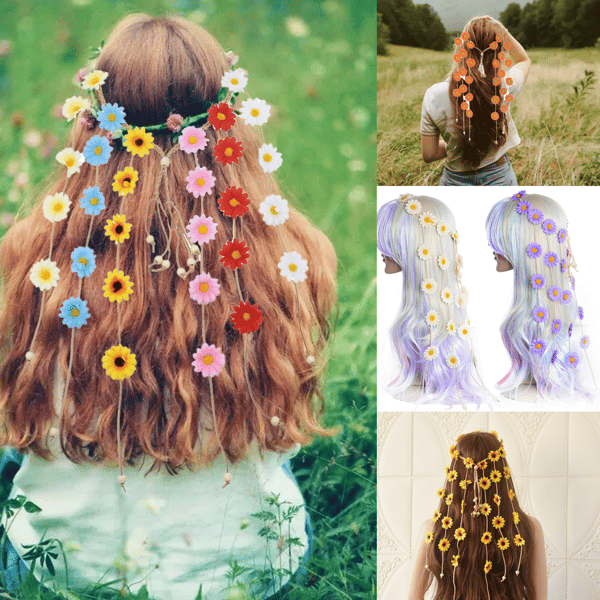 Hårbånd Blomsterkrans, Kvinne Hippie Hodeplagg Justerbar Blomsterhodeplagg Hårtilbehør